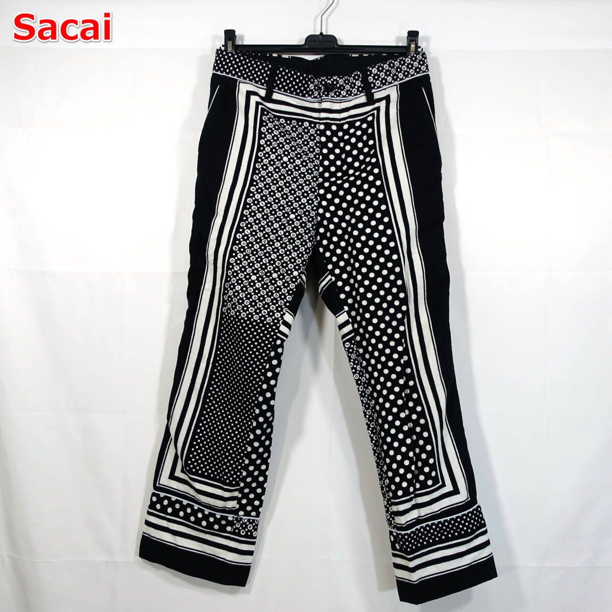 【良品】sacai　水玉切替起毛パンツ　サカイ　サイズ１（Ｓ相当）　黒白