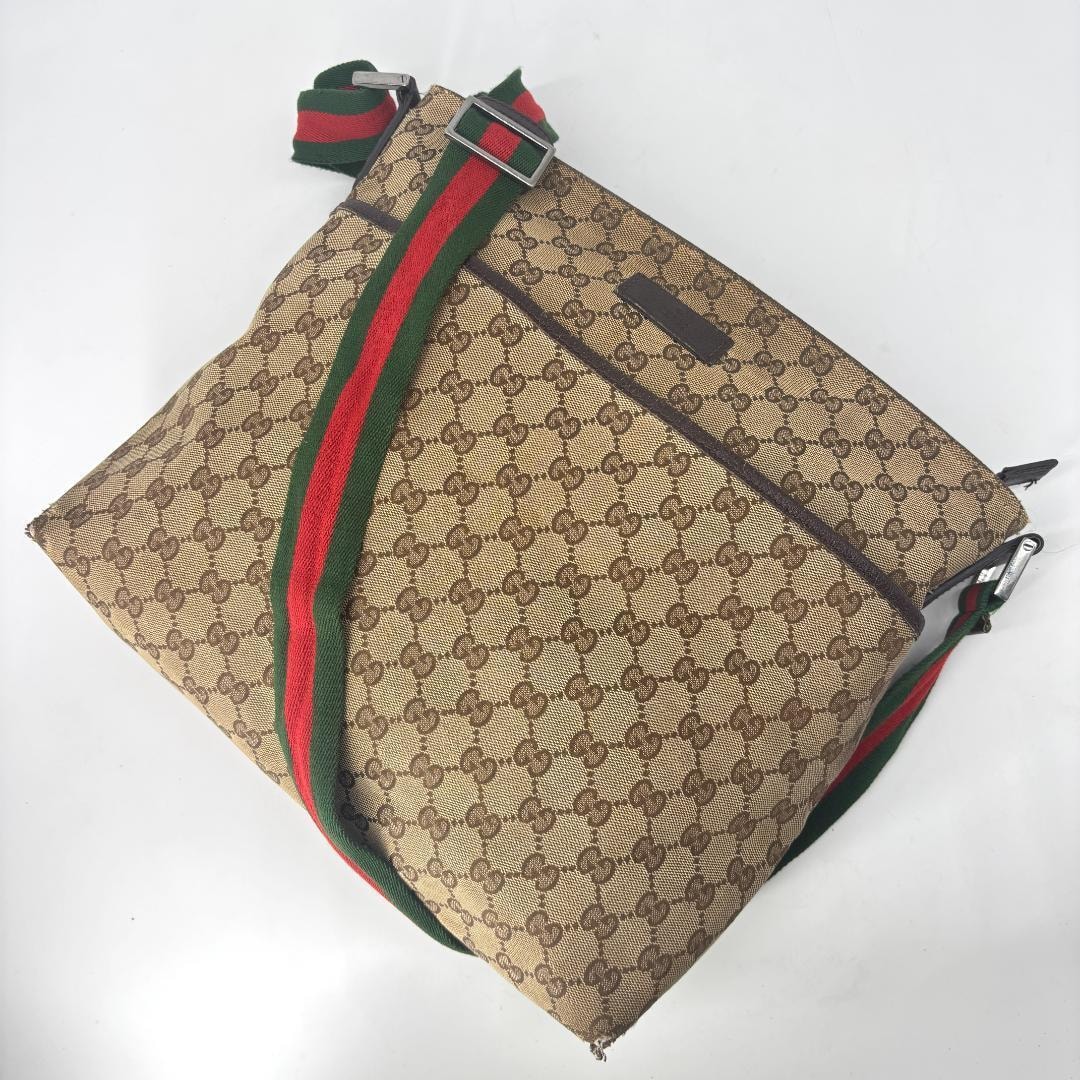 【6dc3786-k】グッチ ショルダーバッグ GGナイロン 257265 ナイロン ブラウン シルバー金具【中古】レディース GUCCI - 【6dc3786-k】グッチ ショルダーバッグ GGナイロン 257265
