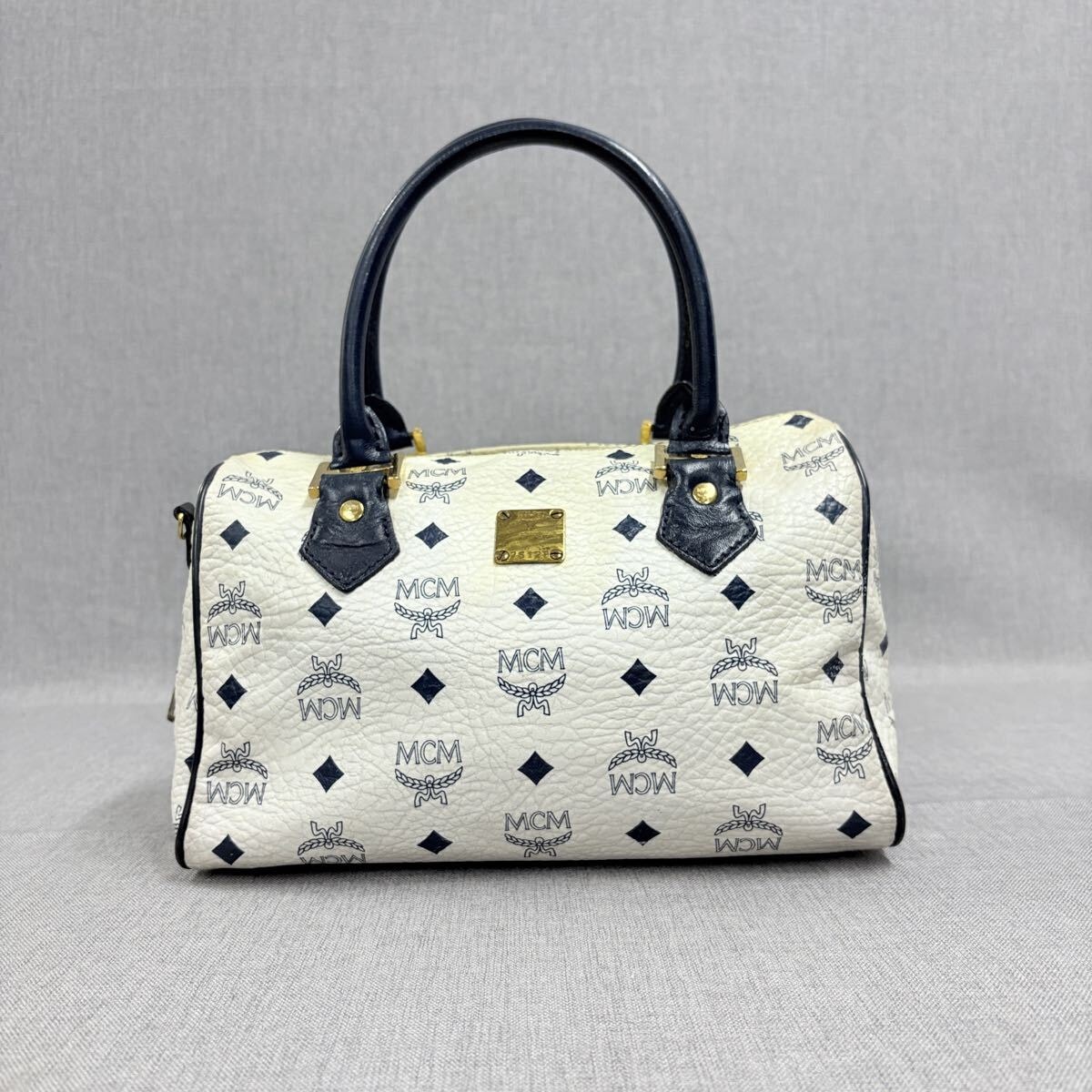 MCM エムシーエム ヴィセトス レザー ミニボストンバッグ ハンドバッグ ホワイト