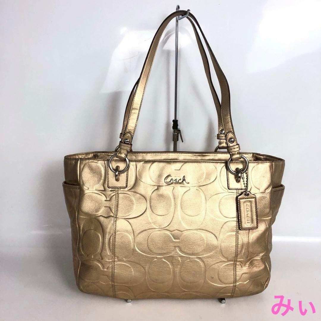 COACH コーチ シグネチャー ハンドバッグ ゴールド レディース ブランド キャンバス レザー ジャガード ベージュ トートバッグ 定番 本物