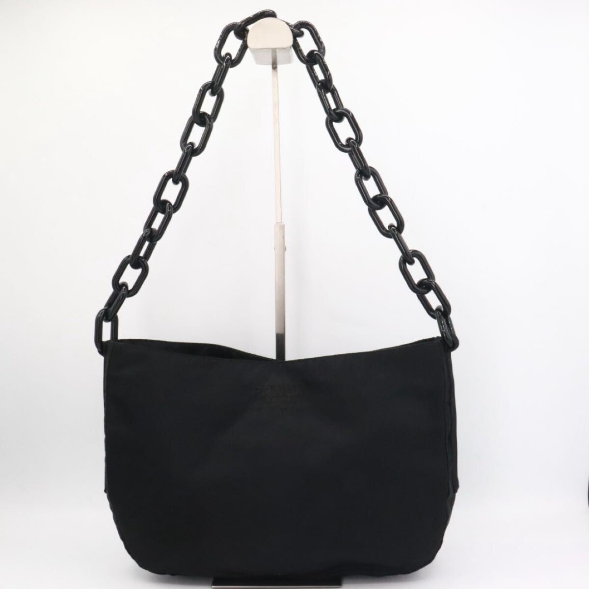 PRADA 美品　プラダ　ナイロン　プラチェーン　ショルダーバッグ　ブラック