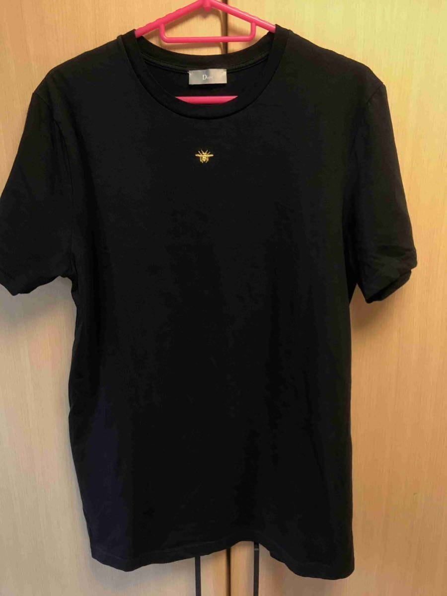 正規 限定 18AW Dior Homme ディオール オム ゴールドカプセル KRIS VAN ASSCHE 18K 金 BEE 蜂 刺繍 Tシャツ 黒 S 733J603O0446