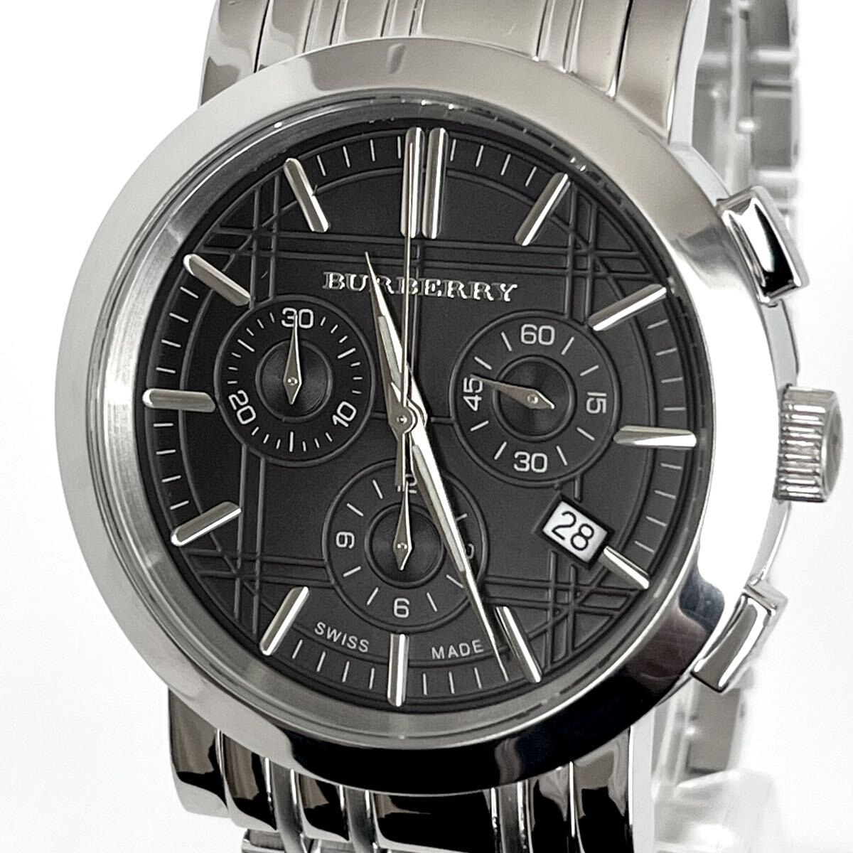 【稼働】磨き済み バーバリー BURBERRY BU1366 メンズ 腕時計 クロノグラフ 美品 電池新品 グレー文字盤 s2281