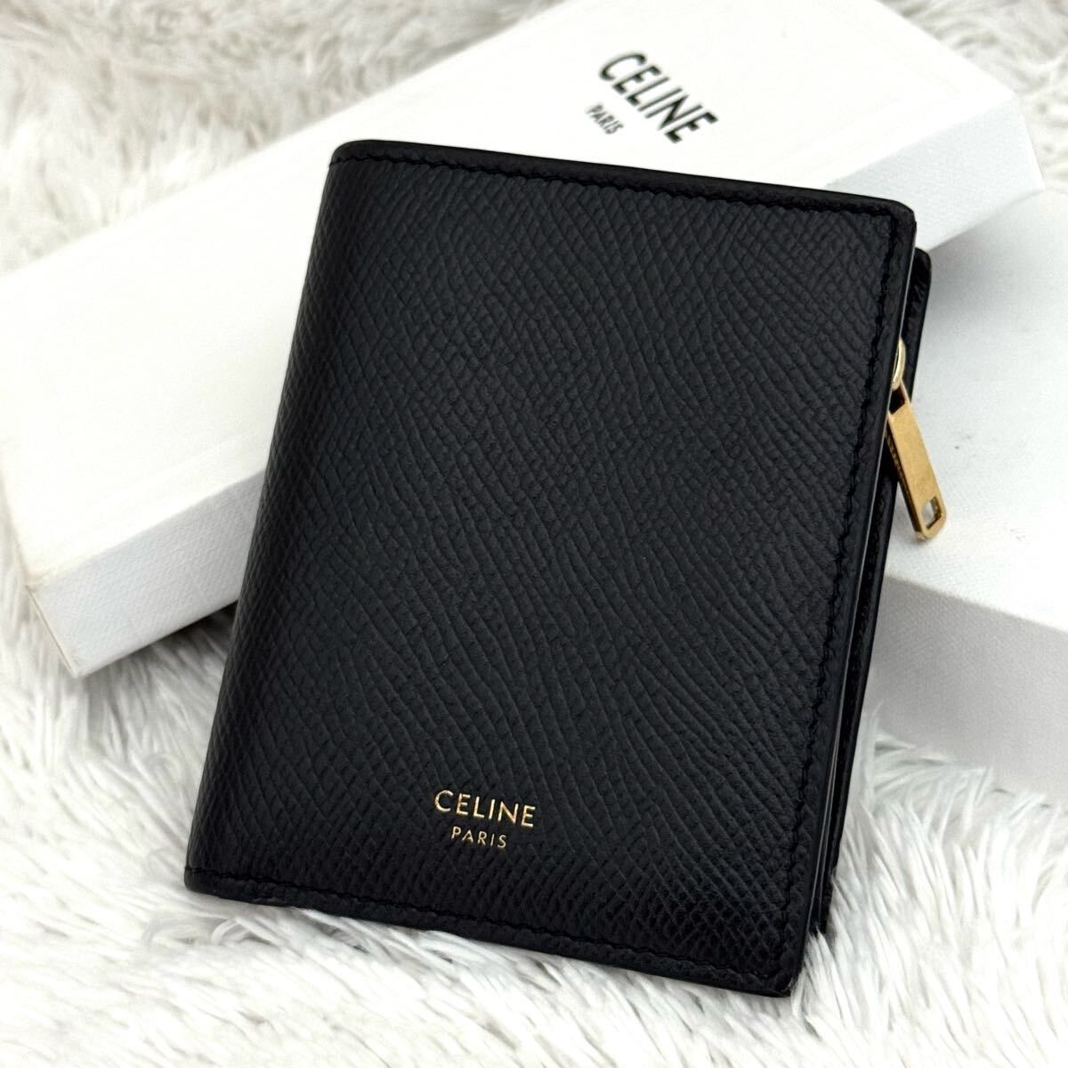 セリーヌ コンパクト折り財布 マカダム Wホックレザー ブラック 美品 CELINE セリーヌ 財布 マカダム PVC コンパクト Wホック