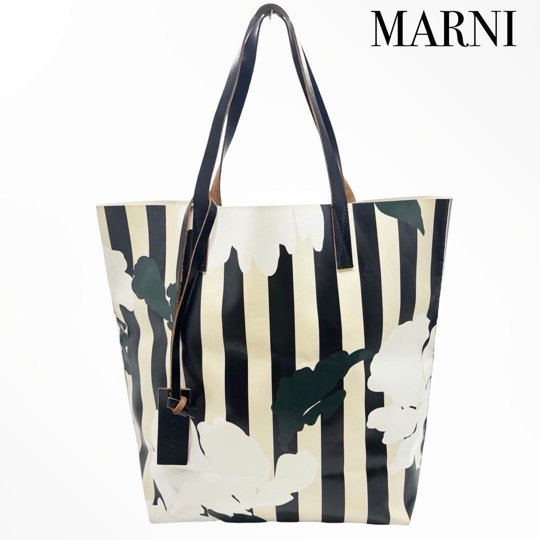 MARNIトートバッグ BLACK SILKWHITE PVC MARNIトートバッグ BLACK