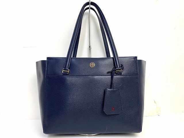 送料無料 トリーバーチ TORY BURCH レザー トートバッグ 肩掛け可能 ネイビー