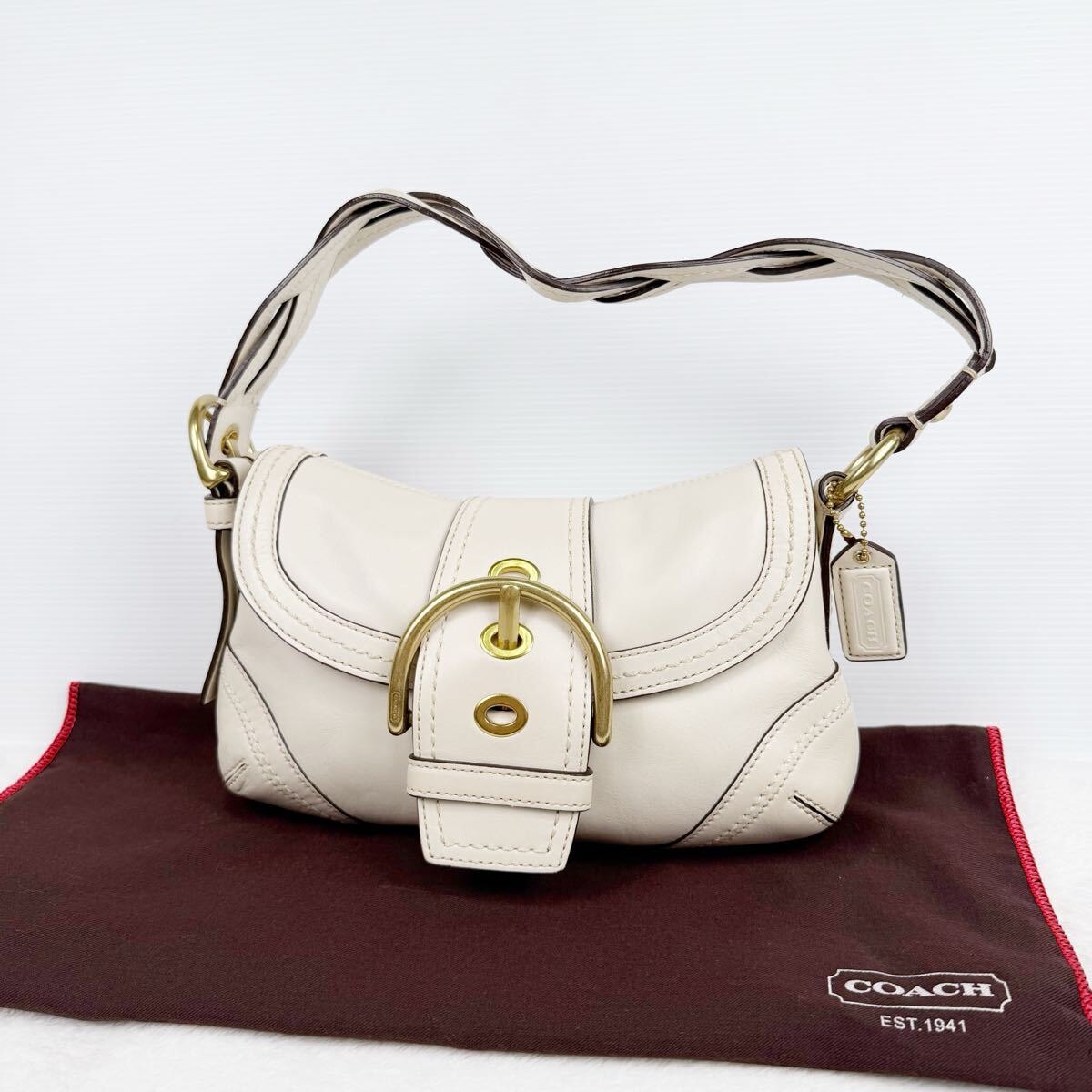 未使用に近い】Coach Soho Hobo Leather Shoulder Ivory コーチ