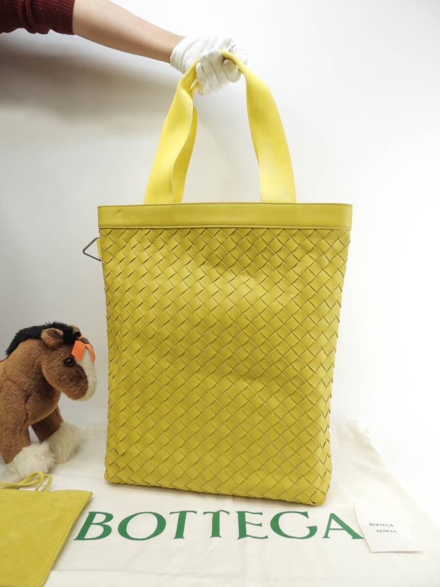 ボッテガヴェネタ メンズトートバッグ大 中イントレチャート レザー黄 ハンドバッグ 新品同様@P01620124Z