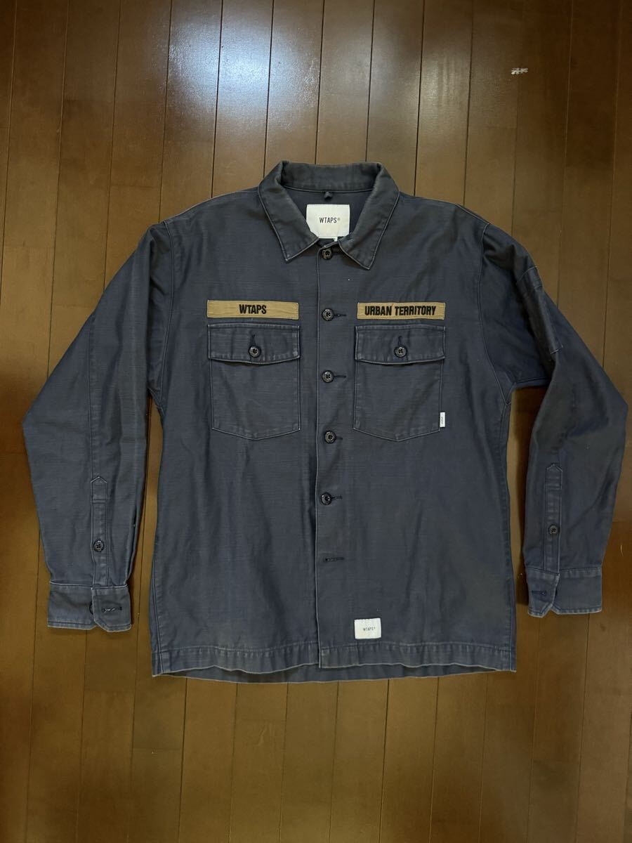 WTAPS 20AW BUDS / LS/COTTON. SATIN ミリタリーシャツ ジャケット ダブルタップス 202BRDT-SHM01 ネイビー M