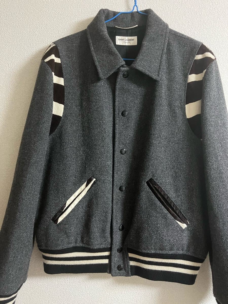 国内正規品 美品 サンローラン テディジャケット グレー ゼブラ 48