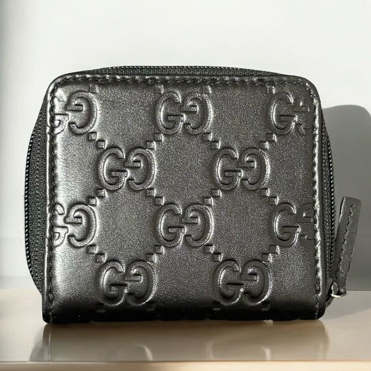 o83　GUCCI　グッチ　コインケース　ブラック　グッチシマ　レザー