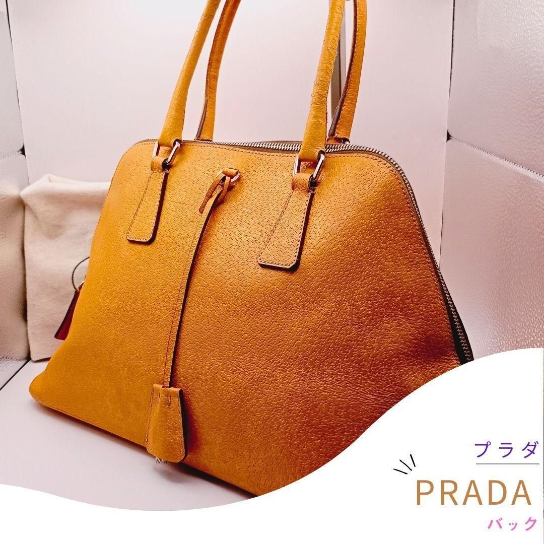PRADA プラダ　カーフ レザー 本革　ハンド バッグ　イタリア製　三角ロゴ