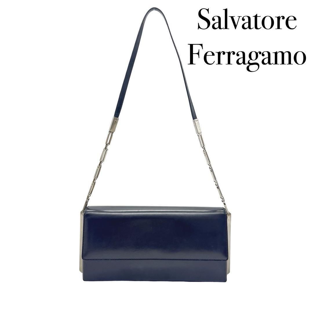 Salvatore Ferragamo フェラガモ チェーンショルダー バッグ レザー ブラック フォーマル レディース 結婚式
