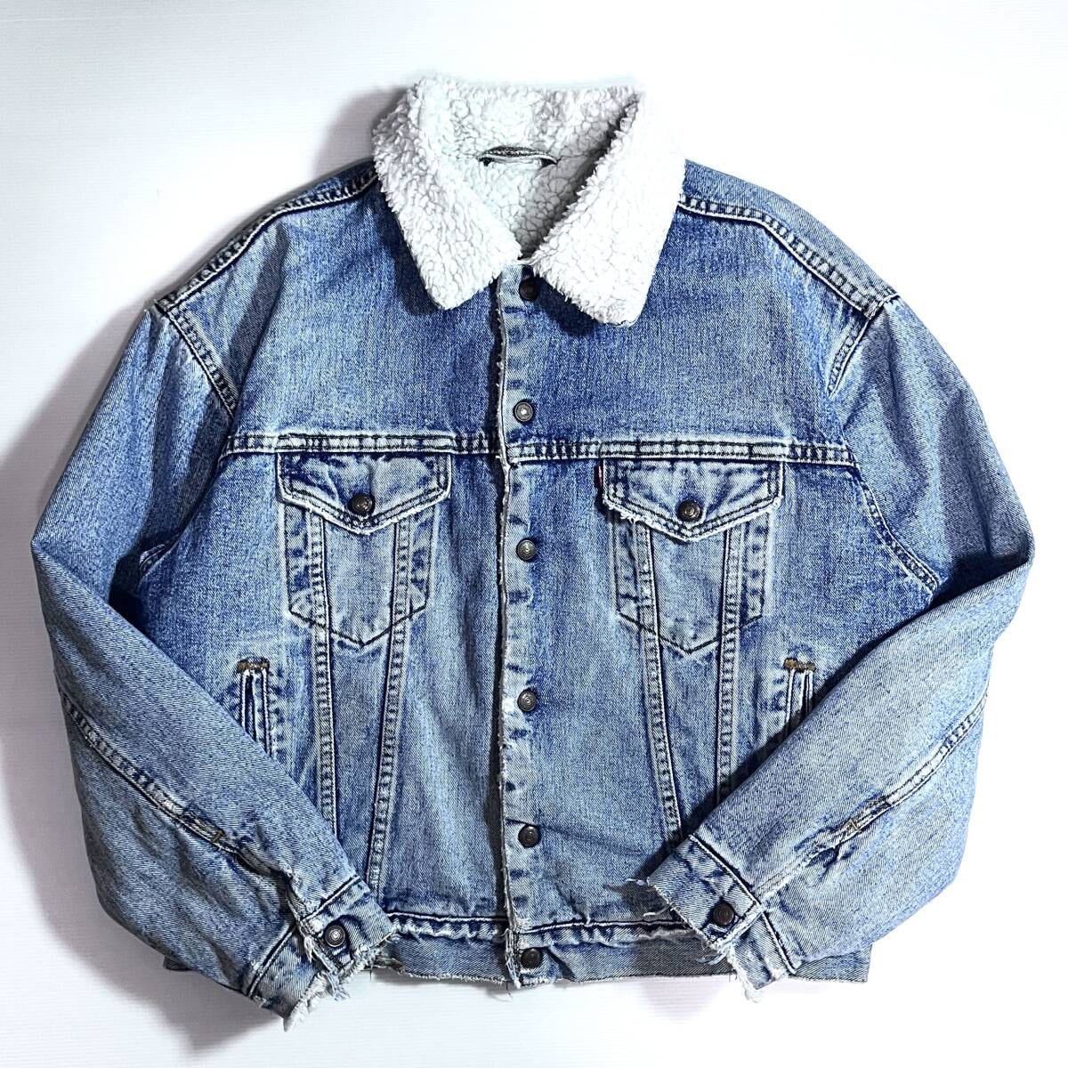 Levi's リーバイス 90s USA製 70609-4891 M 短丈 ヴィンテージ デニム ボア ジャケット トラッカー 4th Gジャン 雰囲気系ボロ p24123011