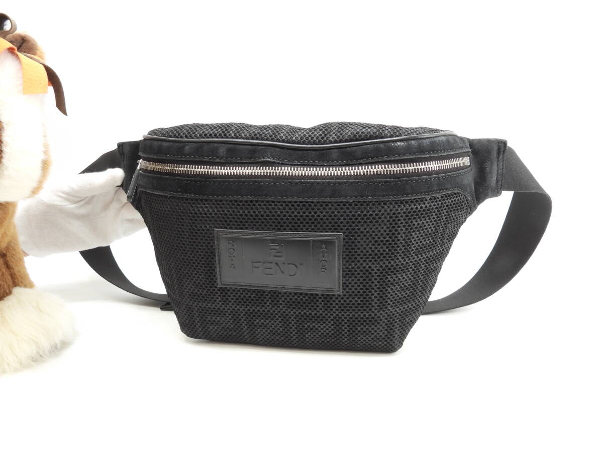 フェンディ ボディバッグ ナイロンメッシュ 黒 ベルトバッグ 斜め掛けショルダーバッグ@ 1