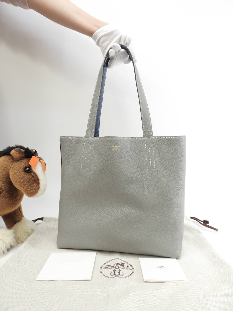 エルメス ドゥブルサンス36 トリヨンクレマンス 灰青 トートバッグ ショルダーバッグ@A 4