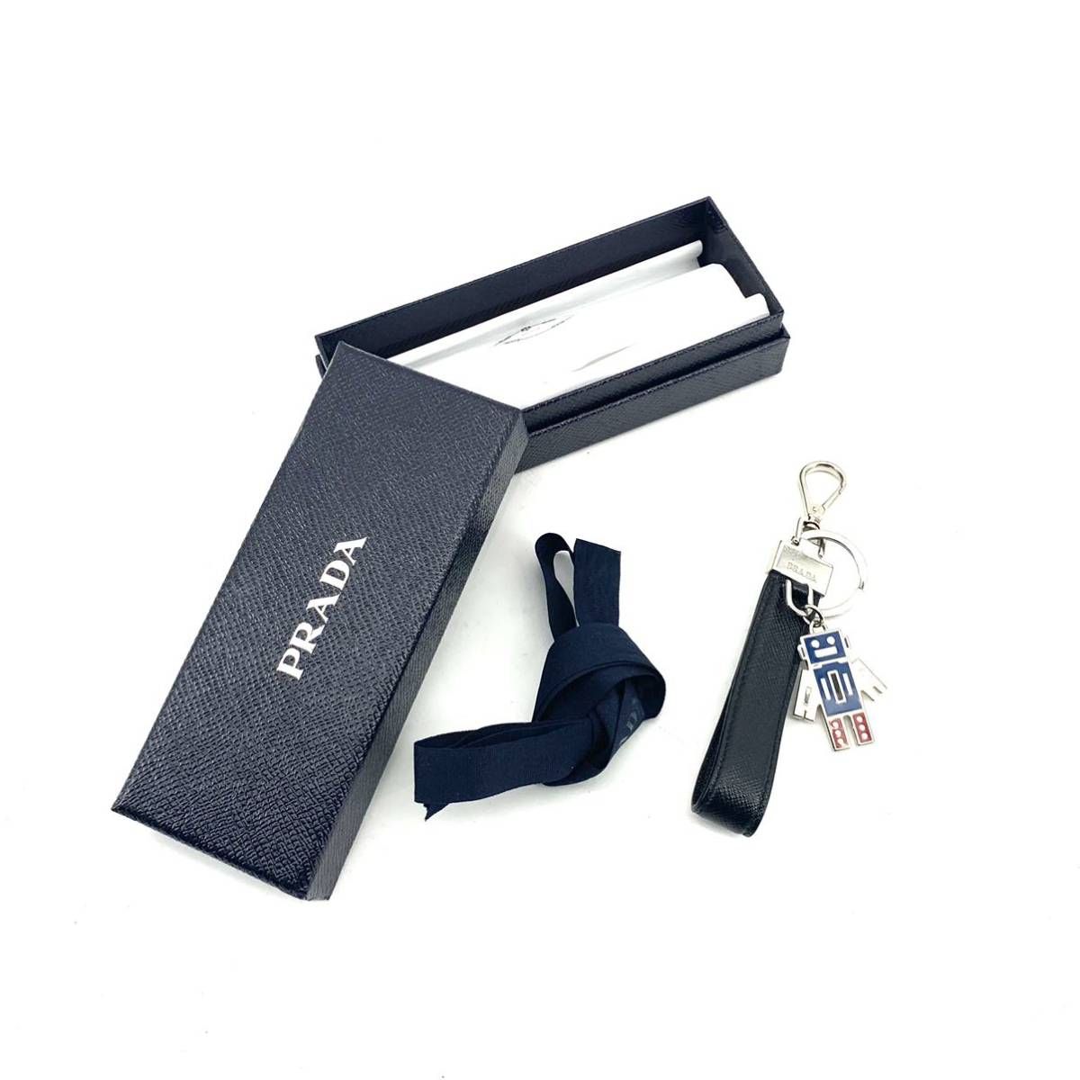 PRADA サフィアーノ★レザーキーリング ロボットチャーム付★キーホルダー プラダ