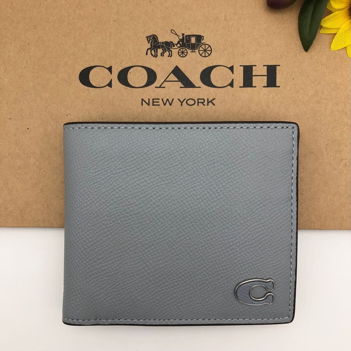 COACH 財布 ★大人気★ コインウォレット クロスグレインレザー グレーブルー CJ883 N19 新品