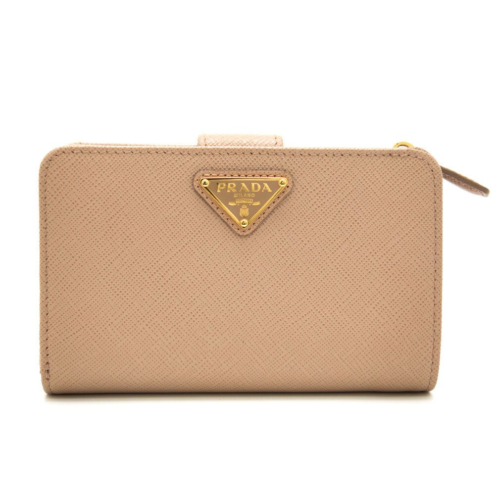 中古 美品 ほぼ未使用 PRADA プラダ 二つ折り財布 サフィアーノ トライアングル コンパクト レザー ウォレット 1ML225 チプリア イタリア製