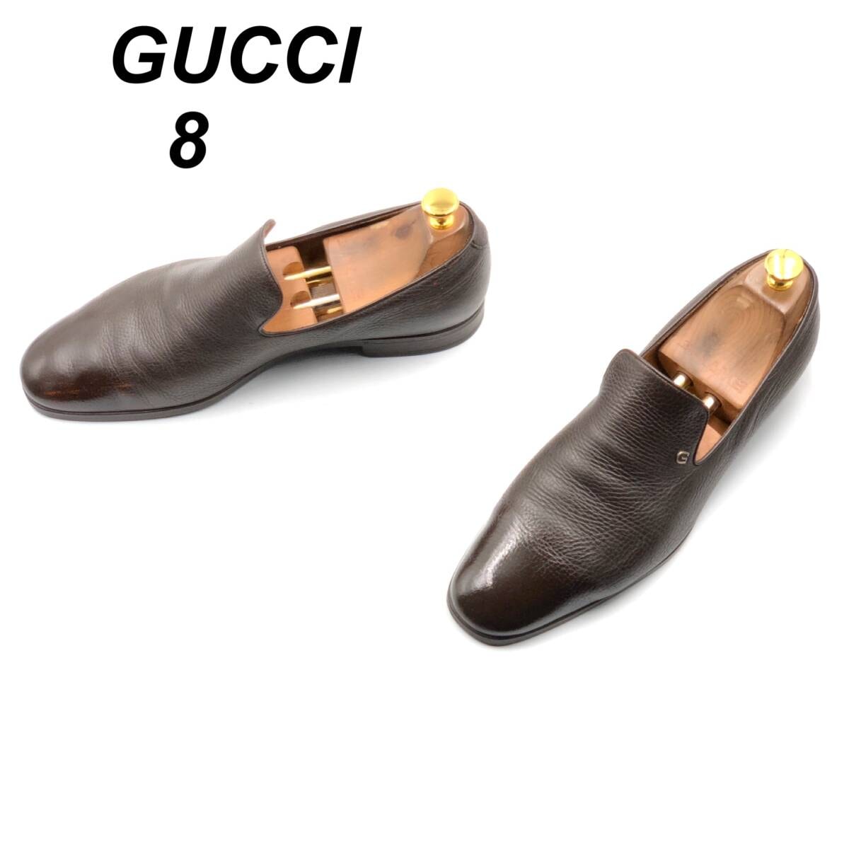 即決 GUCCI グッチ 26cm 8 メンズ レザーシューズ ヴァンプローファー 茶 ブラウン 革靴 皮靴 ビジネスシューズ