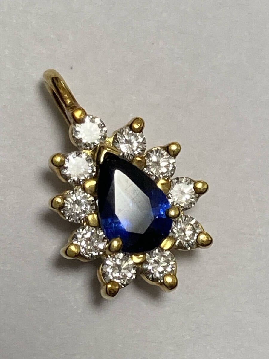  K18YG ティファニー サファイア ダイヤモンド ティアドロップ ペンダントトップ