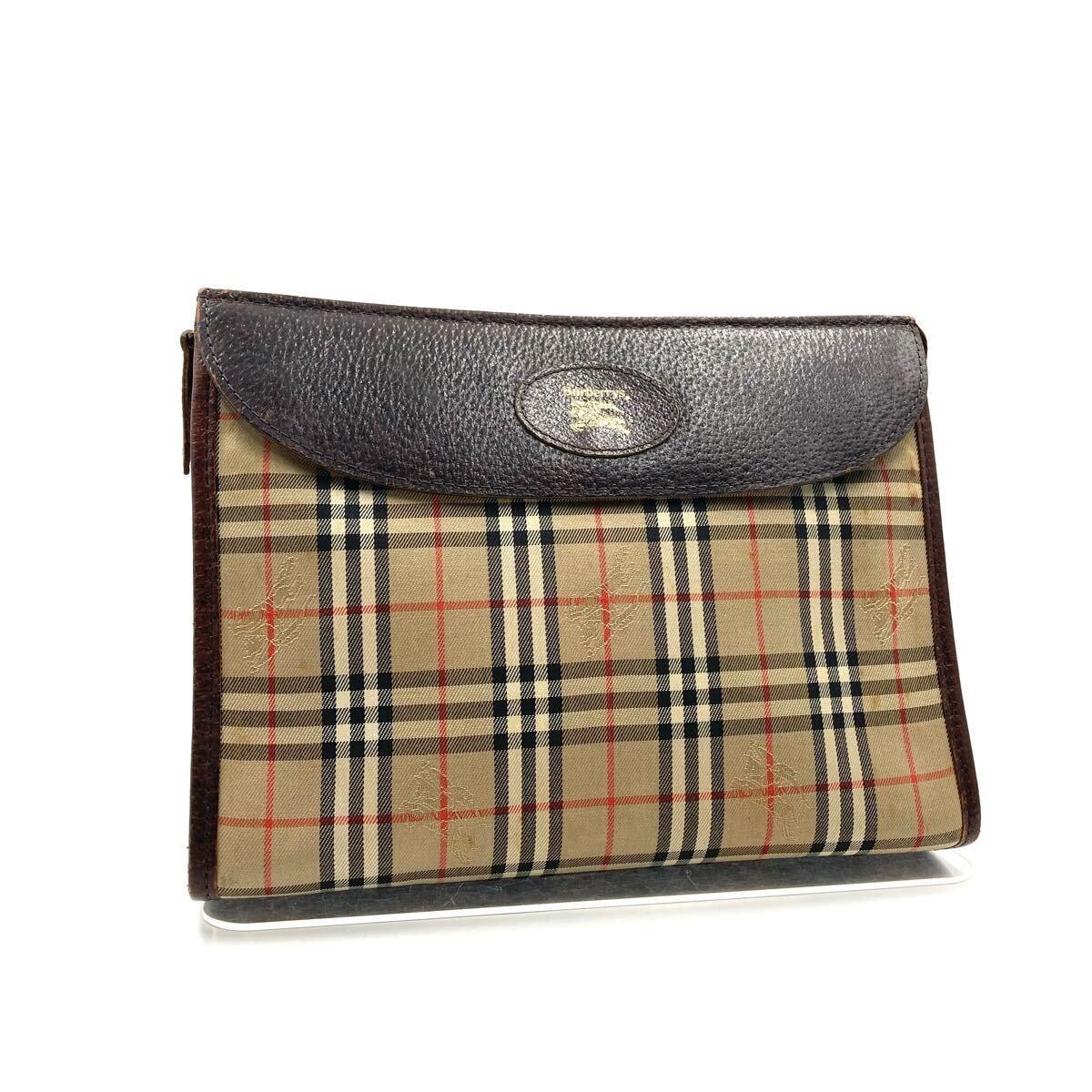 Burberrys バーバリー　ノバチェック×シャドーホース　セカンドバッグ　クラッチバッグ　ベージュ×ブラウン キャンバス×レザー