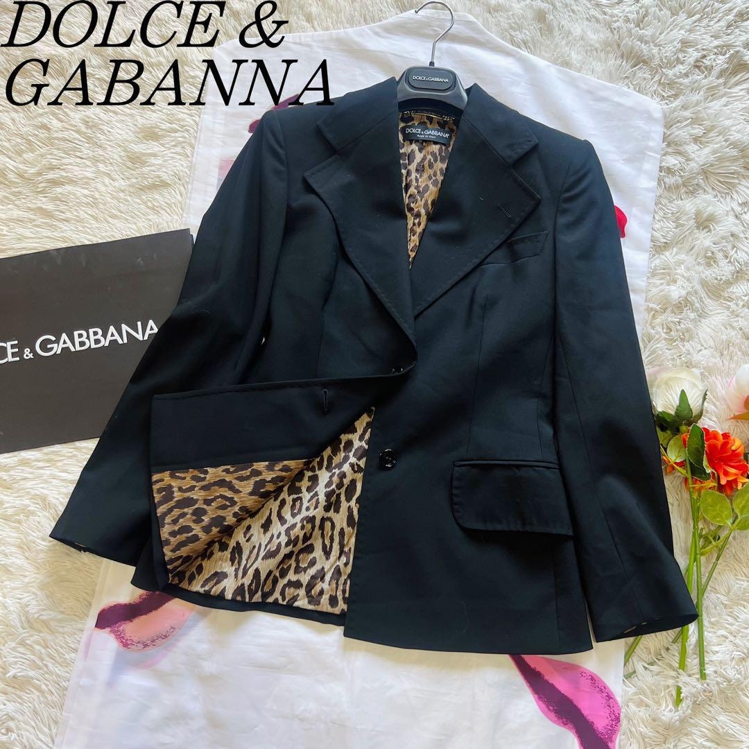 【美品】DOLCE&GABANNA ジャケット ブラック レオパード 40 L ドルチェアンドガッバーナ 黒　ヒョウ柄