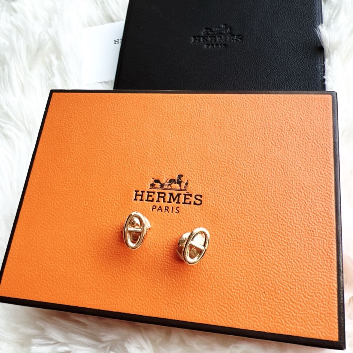 極美品　HERMES エルメス　PG シェーヌダンクル　ファランドール　ピアス　ピンクゴールド　ローズゴールド