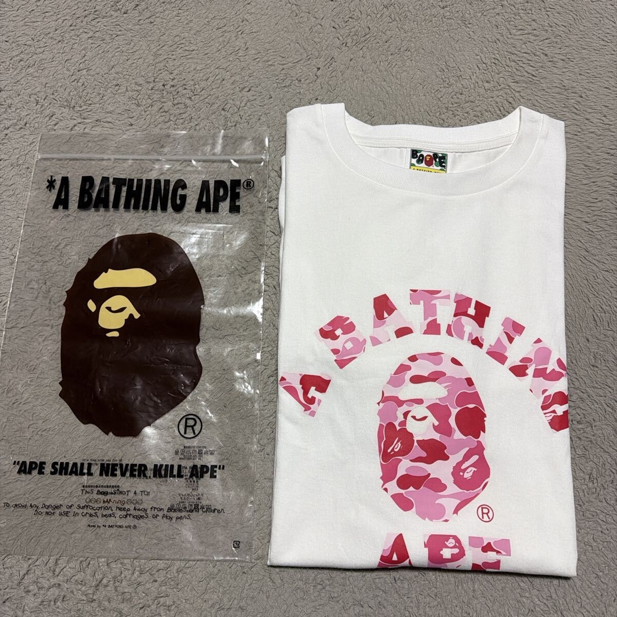 A BATHING APE BAPE PINK CAMO COLLEGE LOGO tシャツ 白 2XL tee BABY MILO 