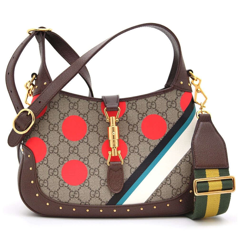 中古 美品 GUCCI グッチ ジャッキー 1961 スモール ショルダーバッグ 678843 GGスプリーム ベージュ ブラウン ゴールド金具 レディース