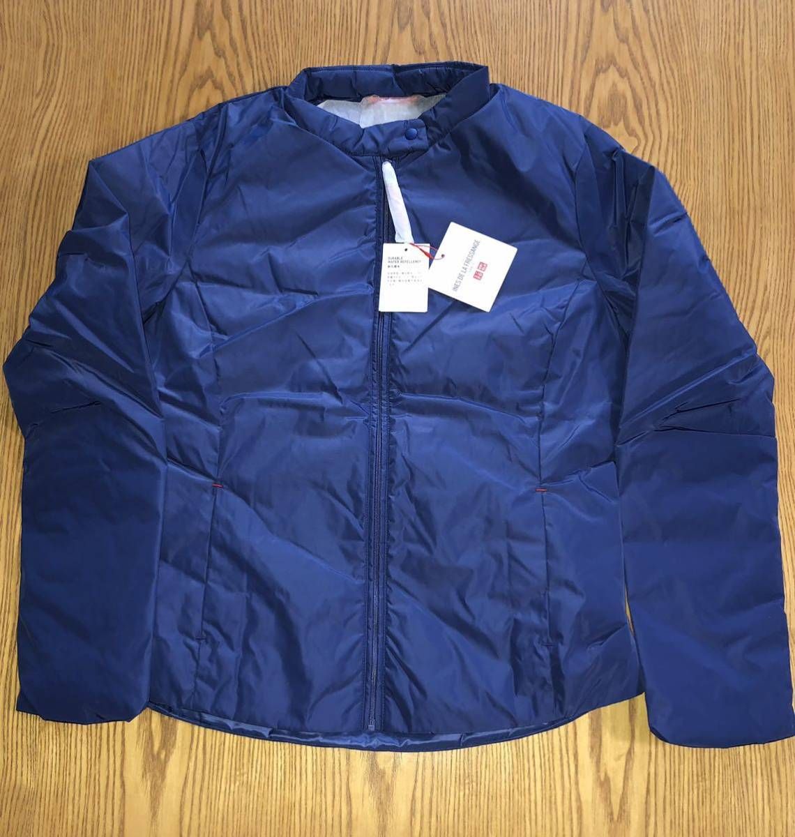 ユニクロ UNIQLO イネス INES ★ ダウンジャケット　blue 　ライダース風　レディースS 未使用　新品　タグ付　♪