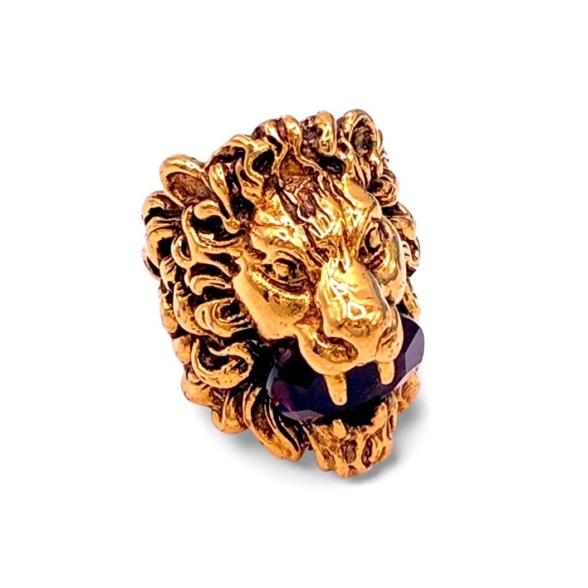 グッチ ライオンヘッド クリスタル リング 指輪 アクセサリー ゴールド系 金色 GUCCI GLD カラーストーン