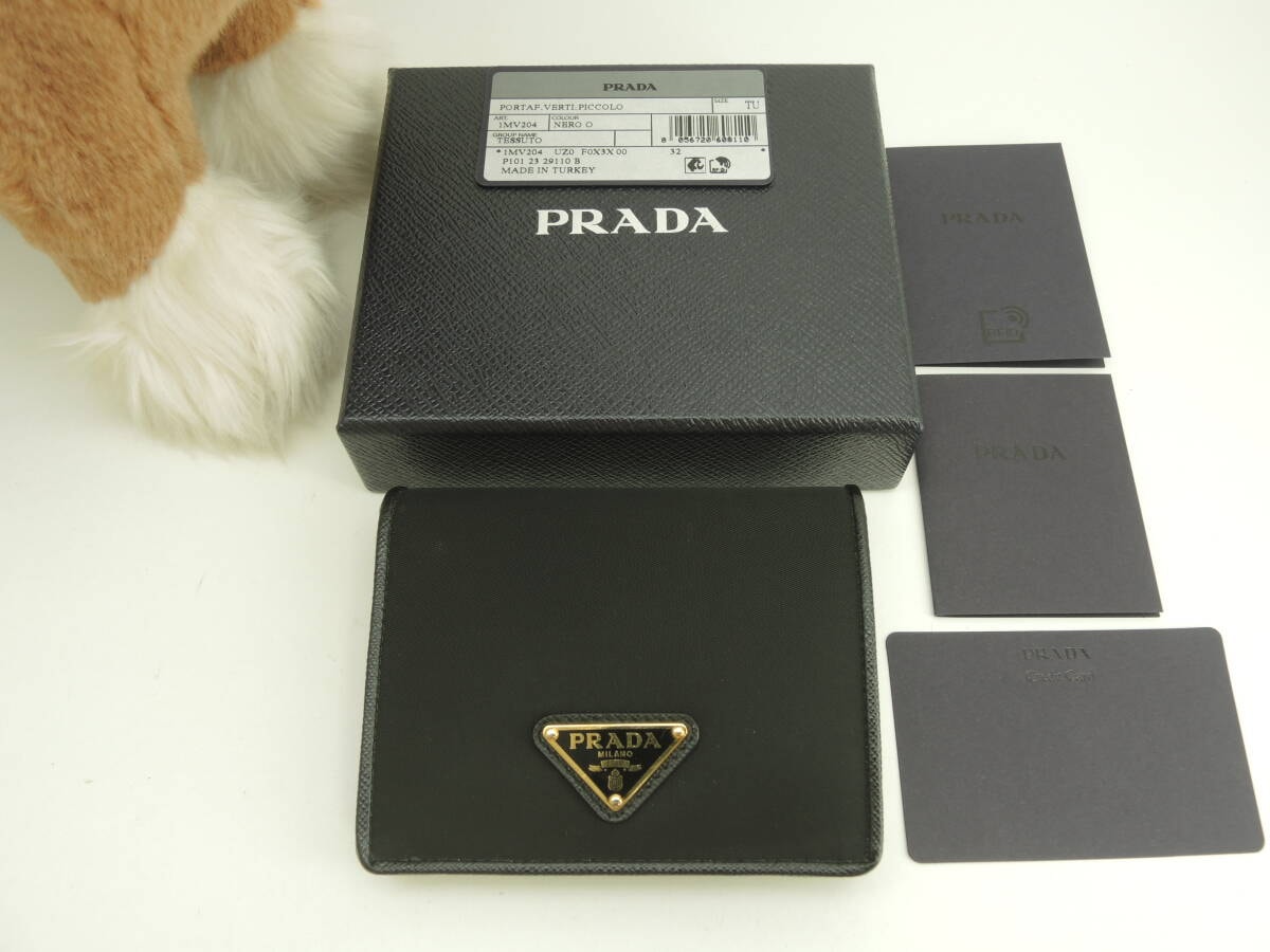 プラダ コンパクトウォレット 三角プレート テスート/サフィアーノ黒 2折財布 美品@197A 2