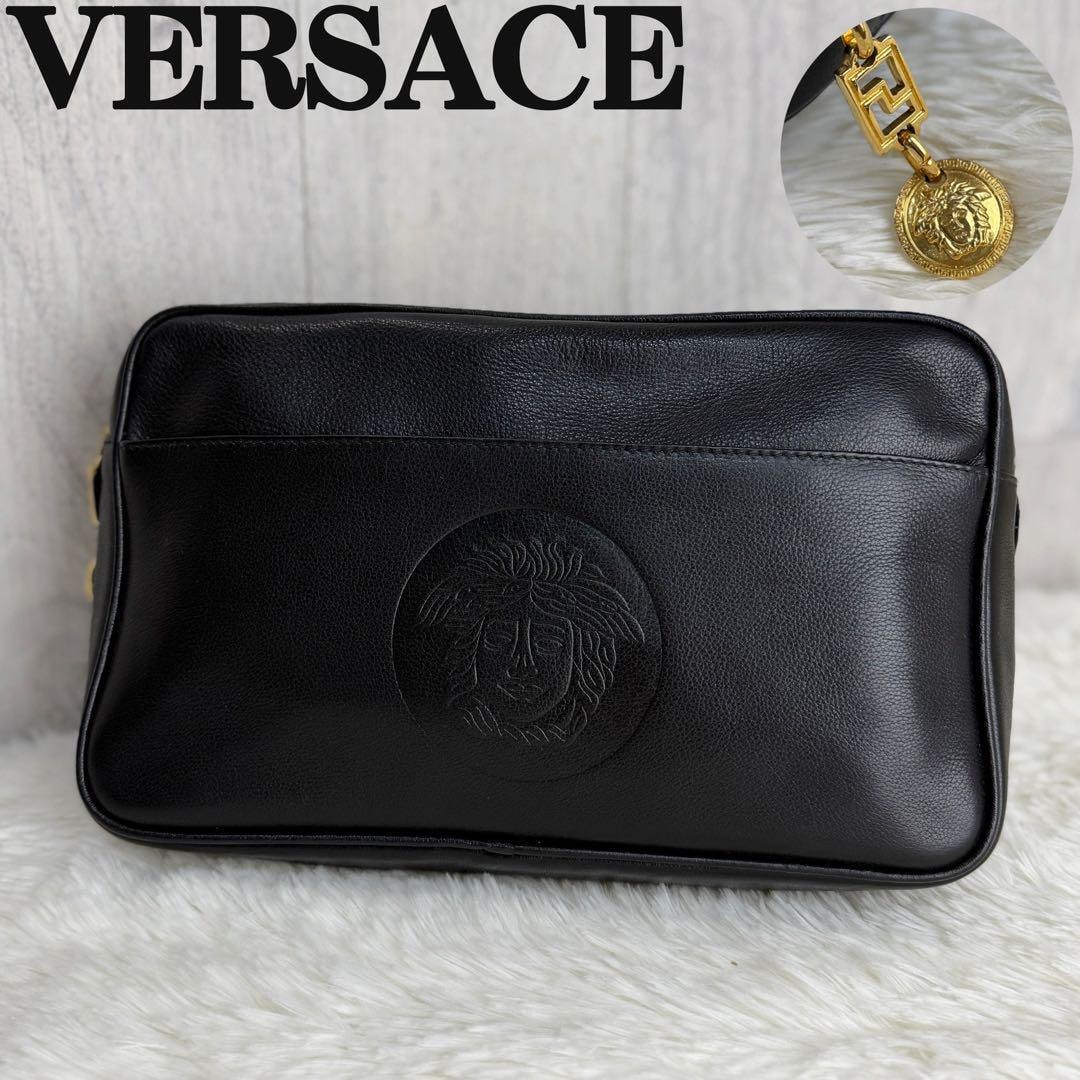 美品 VERSACE ヴェルサーチ メデューサ レザー クラッチバッグ ブラック