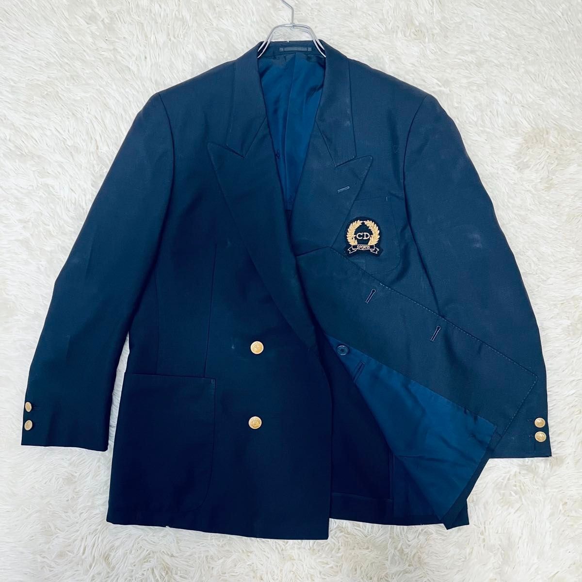 DIOR ディオール エンブレム　Lサイズ ブレザー　ジャケット ネイビー　ゴールド ウール メンズ