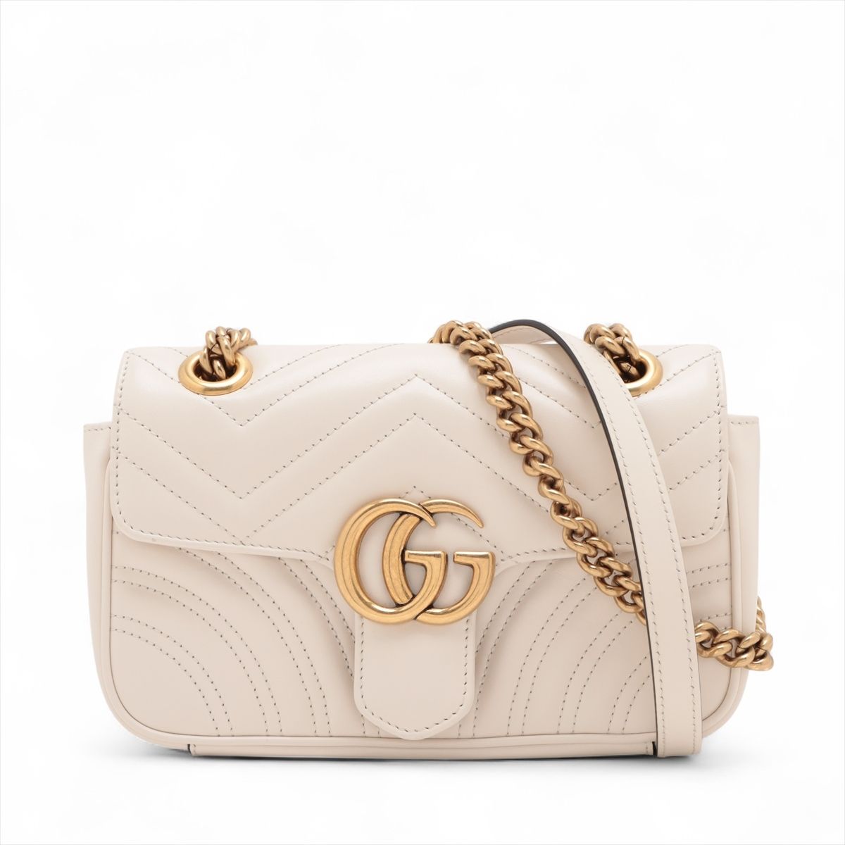 GUCCI　グッチ　GGマーモント　レザー　チェーンショルダーバッグ　ホワイト　446744　キルティング　ゴールド金具　　ショルダーバッグ
