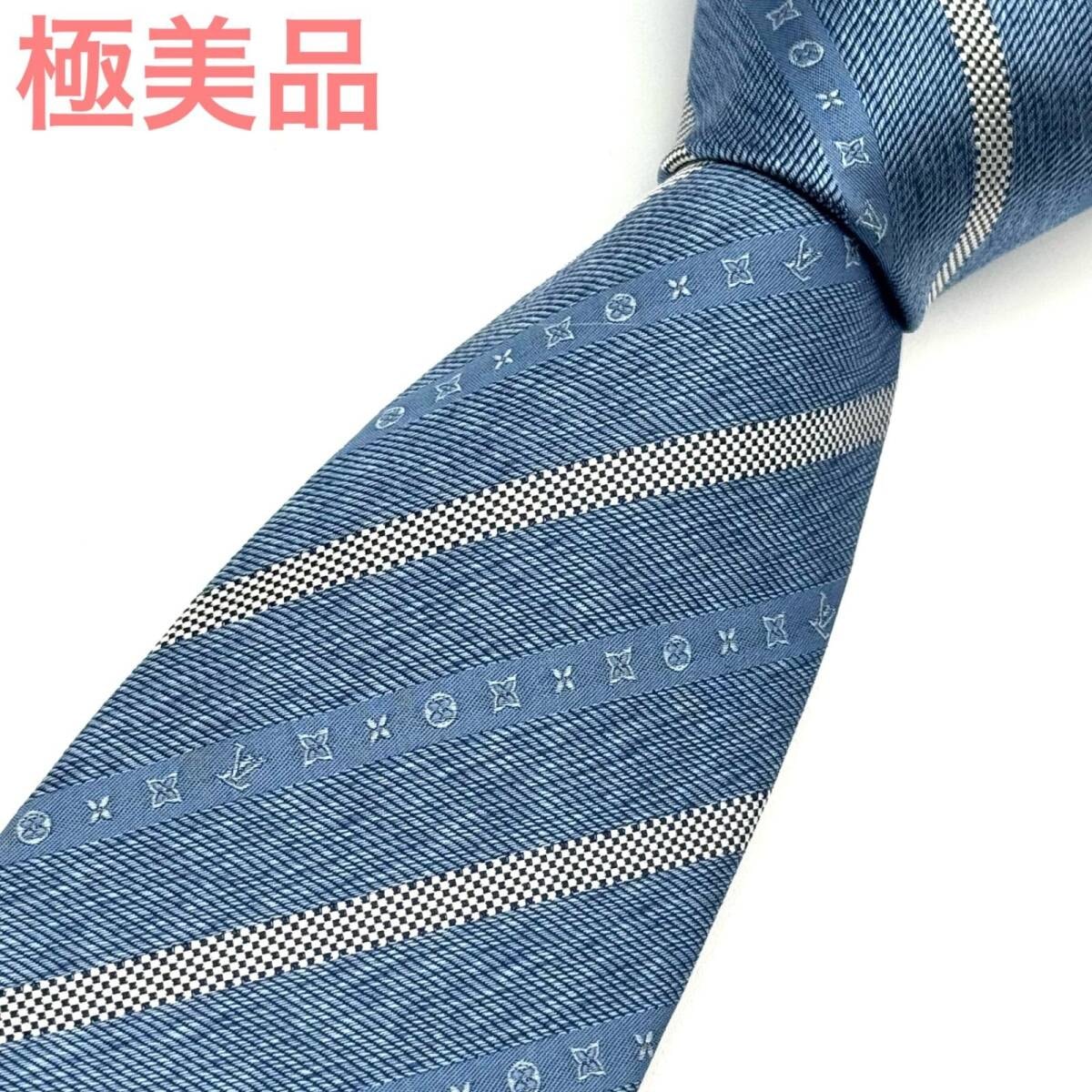 LOUIS VUITTON モノグラムネクタイ ライトブルー LOUIS VUITTON ルイヴィトン ネクタイ モノグラム ドット 水色 シルク
