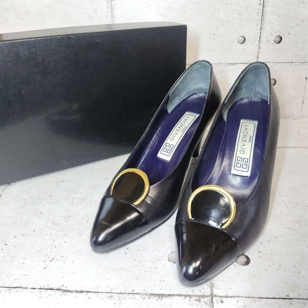 ジバンシー GIVENCHY　【箱付き・美品】 レディース ハイヒール 　ネイビー　ダークブルー　サイズ表記35.5　22.5cm相当　ヒール高さ約7㎝