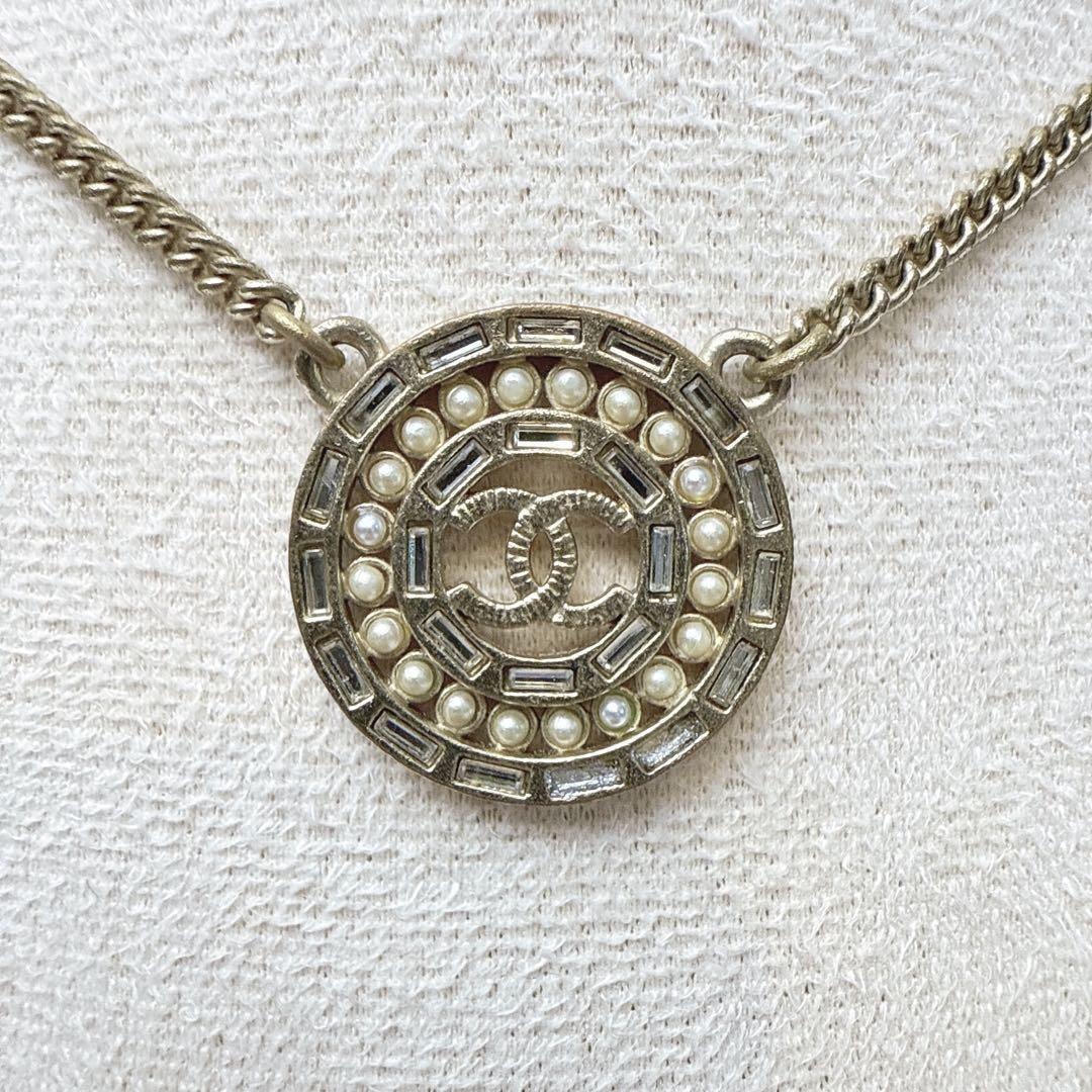 シャネル CHANEL ココマーク ラウンド ネックレス ラインストーン ゴールド 極美品