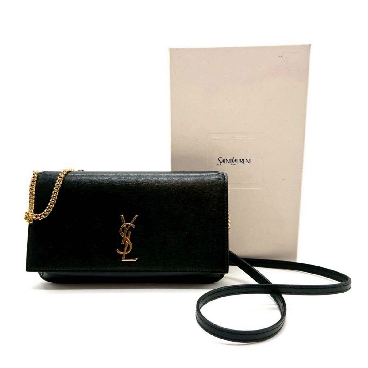 SAINT LAURENT サンローラン　パリ　シェーンショルダーバッグ　635095　ブラック　ゴールド　フォンホルダー　YSL　レディース