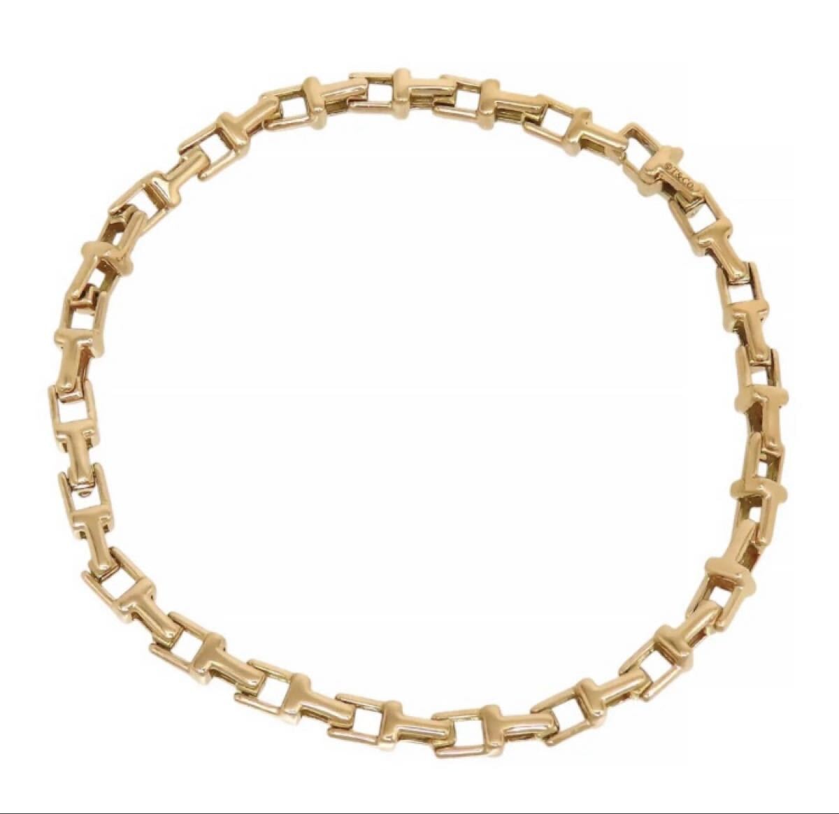 廃番 希少 ヴィンテージ K18 TIFFANY & Co. ティファニー K18 Tナローチェーン ブレスレット 金 ゴールド 19cm