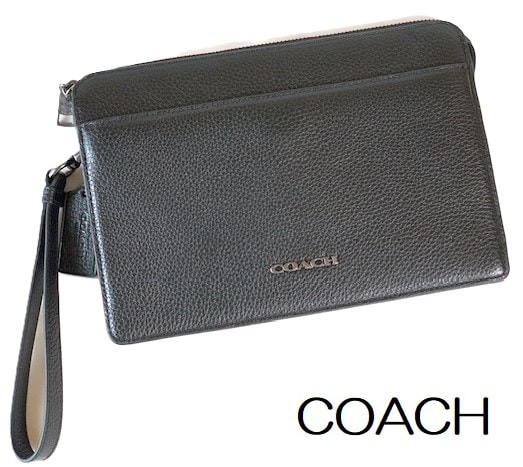 特価！ 人気 COACH コーチ メンズ ぺブル レザー ジップ ポーチ クラッチバッグ セカンドバッグ ブラック CW169 新品本物