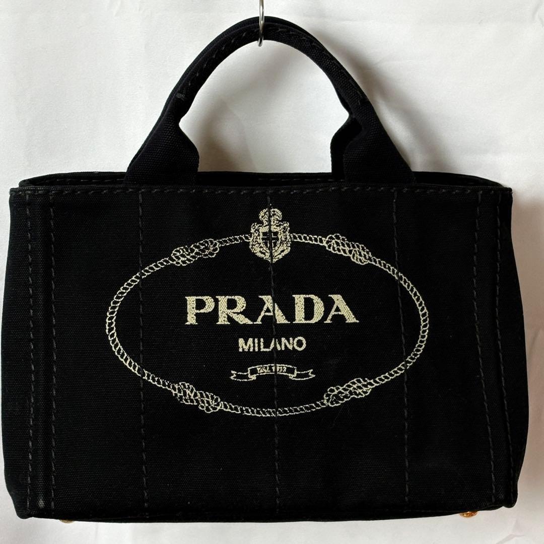 PRADAカナパ キャンバス トートバッグ黒定番ギャランティ付