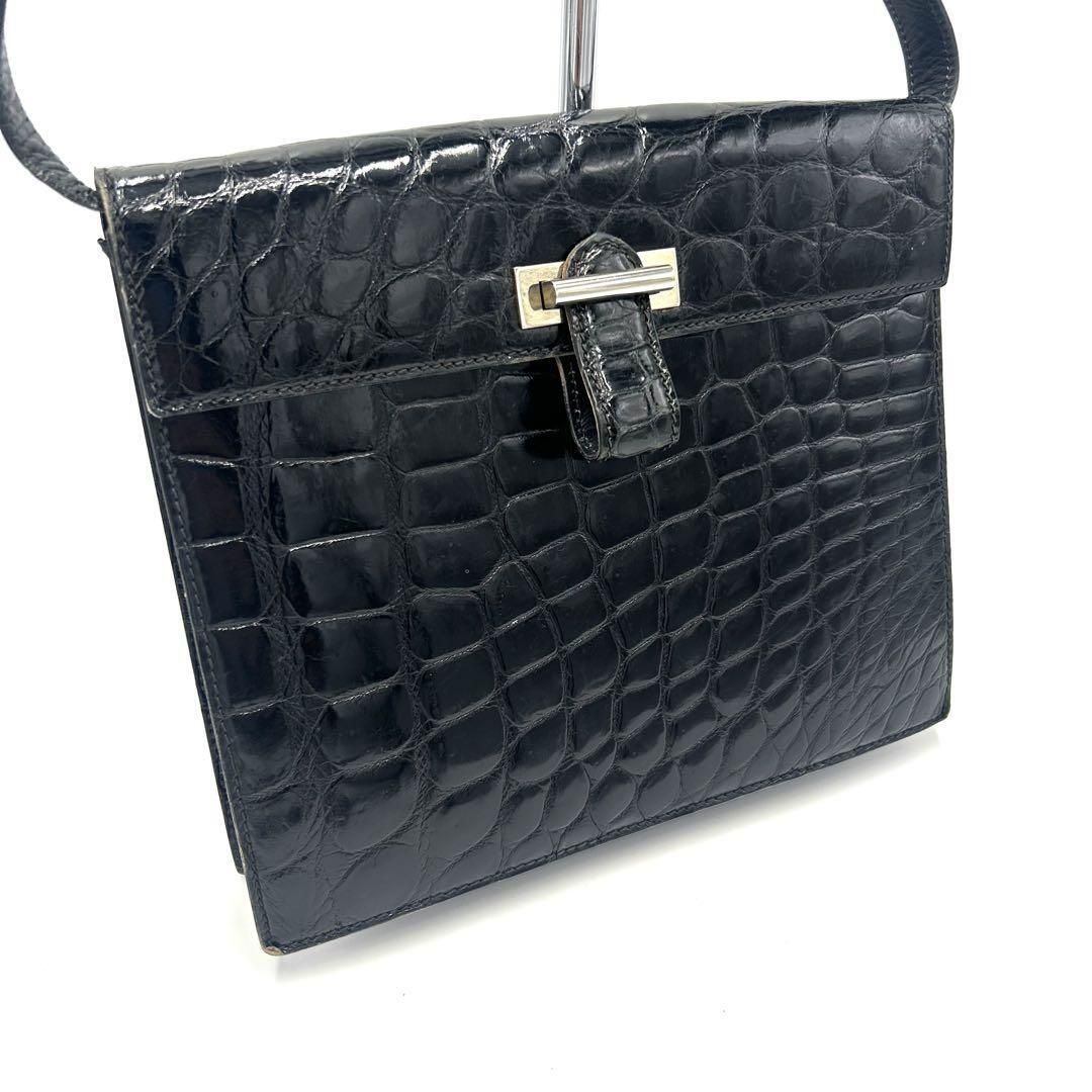 LOEWE ロエベ ショルダーバッグ クロコ シャイニー レザー ブラック