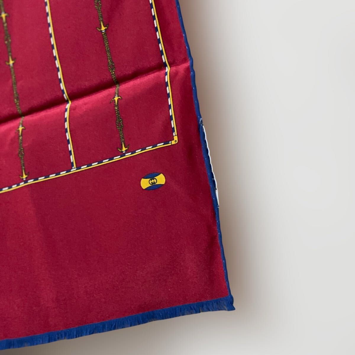 GUCCI シルクストール ボルドー フリンジ チェーン柄 オールドグッチ アクセコ Accessory Collection VINTAGE