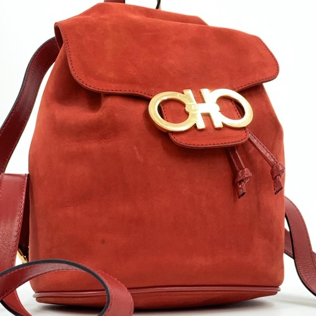 Salvatore Ferragamo サルヴァトーレ サルバトーレ フェラガモ ガンチーニ レッド リュックサック デイ バックパック スエード スウェード
