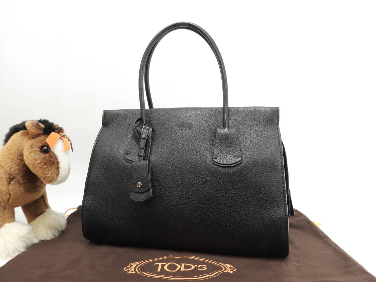 トッズ トートバッグ中 型押レザー 黒 ショルダーバッグ ハンドバッグ 美品@ 96