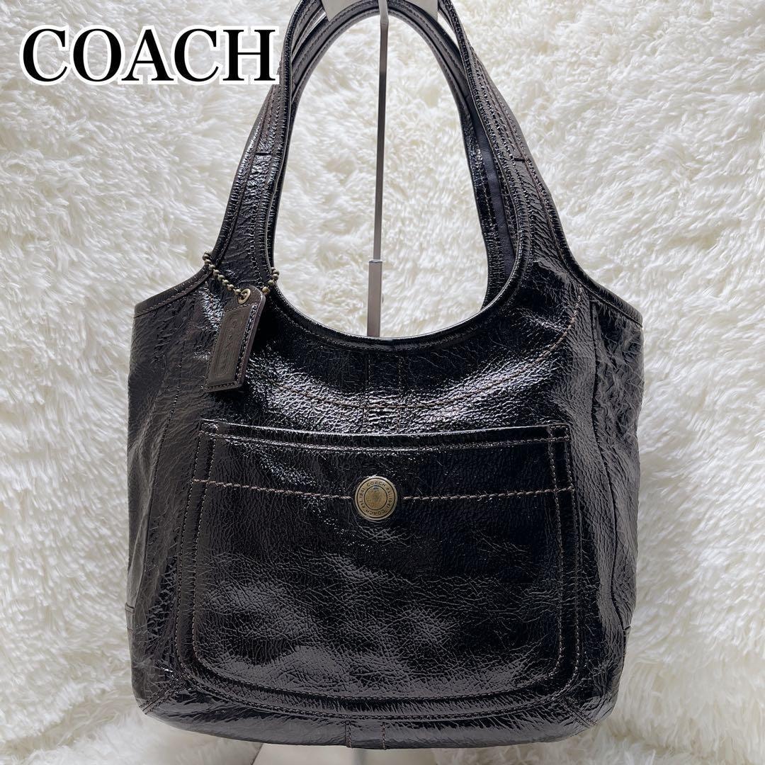 美品 COACH コーチ トートバッグ パテント ブラウン 11012