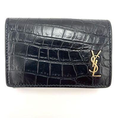 サンローラン 三つ折り財布 YSLライン クロコ型 685656 ブラック 希少 サンローラン 三つ折り財布 YSLライン クロコ型 685656 ブラック 希少