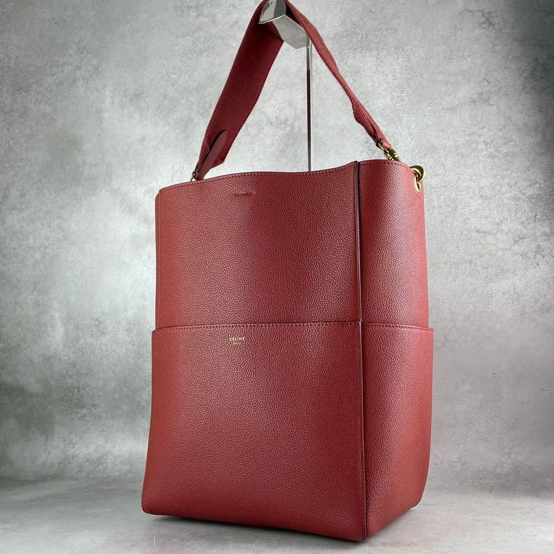 未使用級　CELINE　セリーヌ　ショルダーバッグ　肩掛け　サングルバケット　ラージ　ボルドー